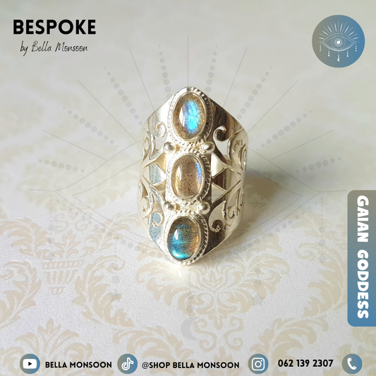 Gaian Goddess Labradorite Sterling Silver Ring | Bespoke by Bella Monsoon