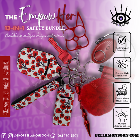 Ruby Red Flower 13-in-1 Safety Keychain