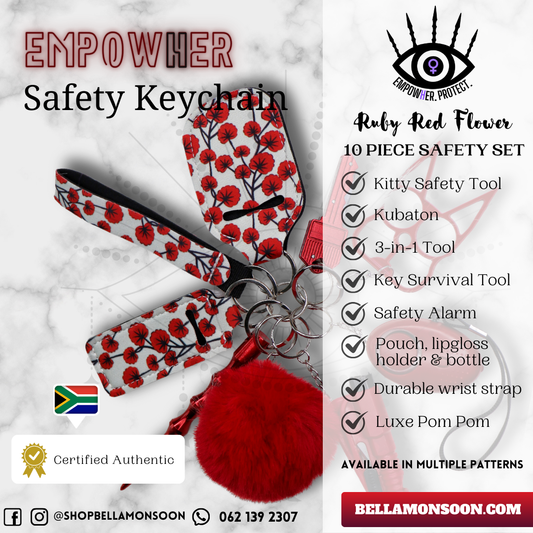 Ruby Red Flower Safety Keychain